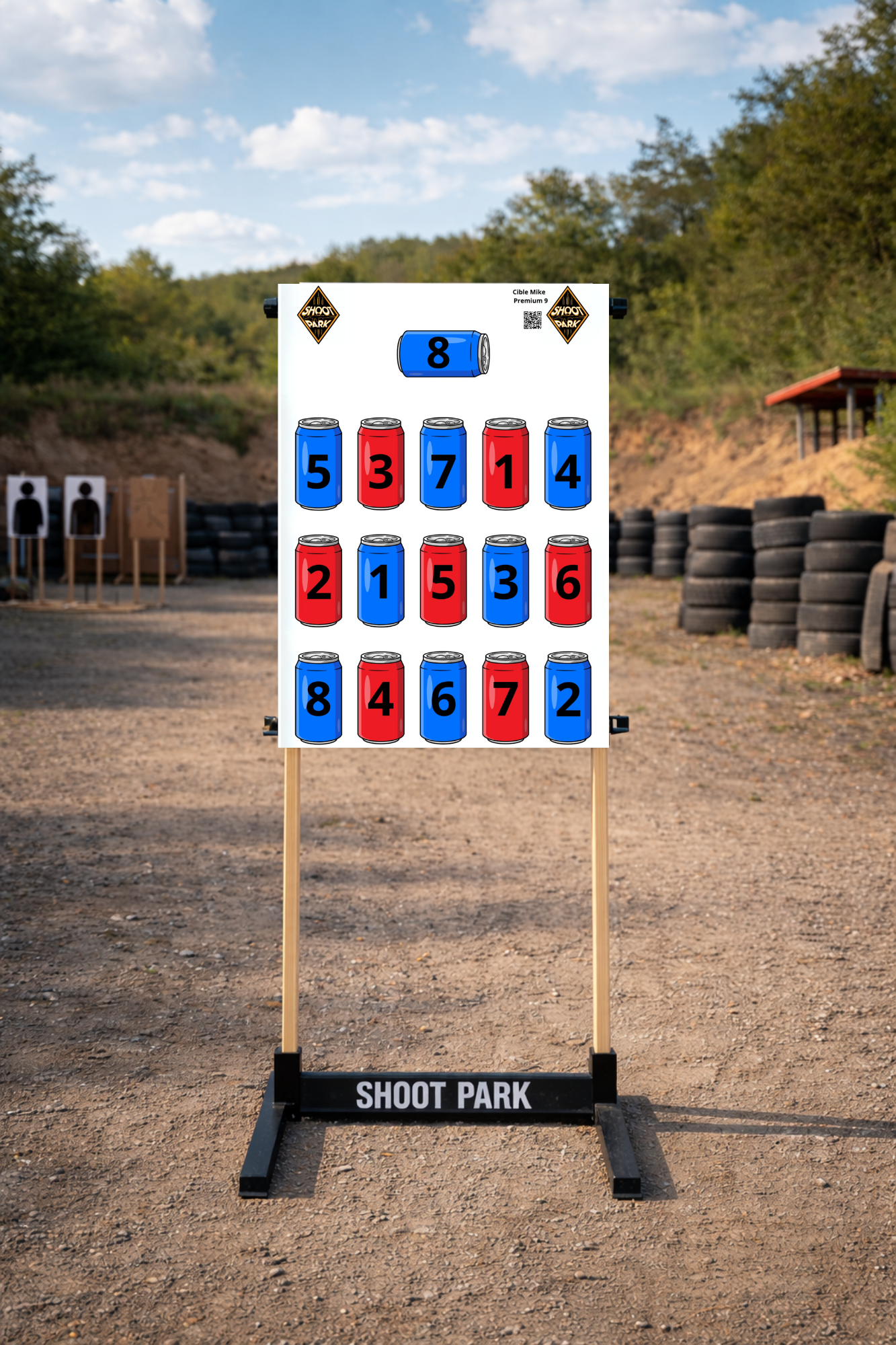 cible de tir cognitive pour tireur sportif u pro avec une multitude de canette, couleur et chiffre